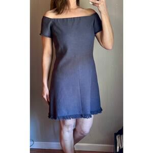 Rebecca Taylor Square Neckline  Slub Suiting off the shoulder Violet/Blue dress